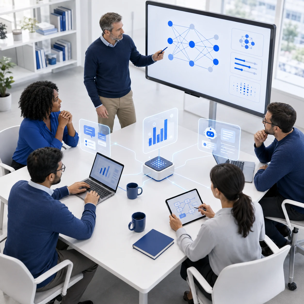 Ilustración de un entorno de aprendizaje y aplicación de inteligencia artificial