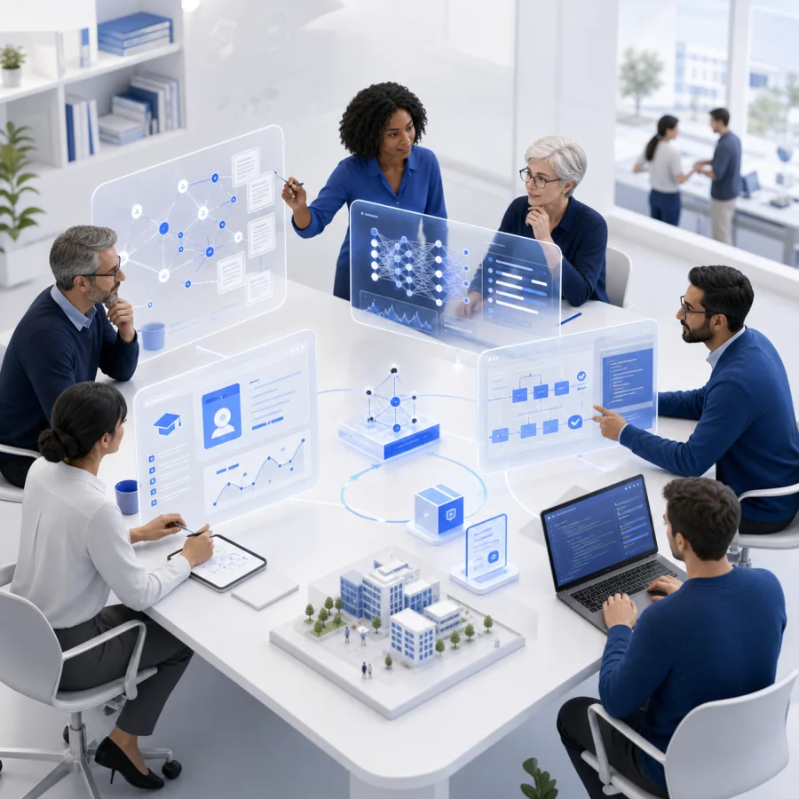 Equipo interdisciplinario analizando evidencia, modelos de inteligencia artificial y aplicaciones